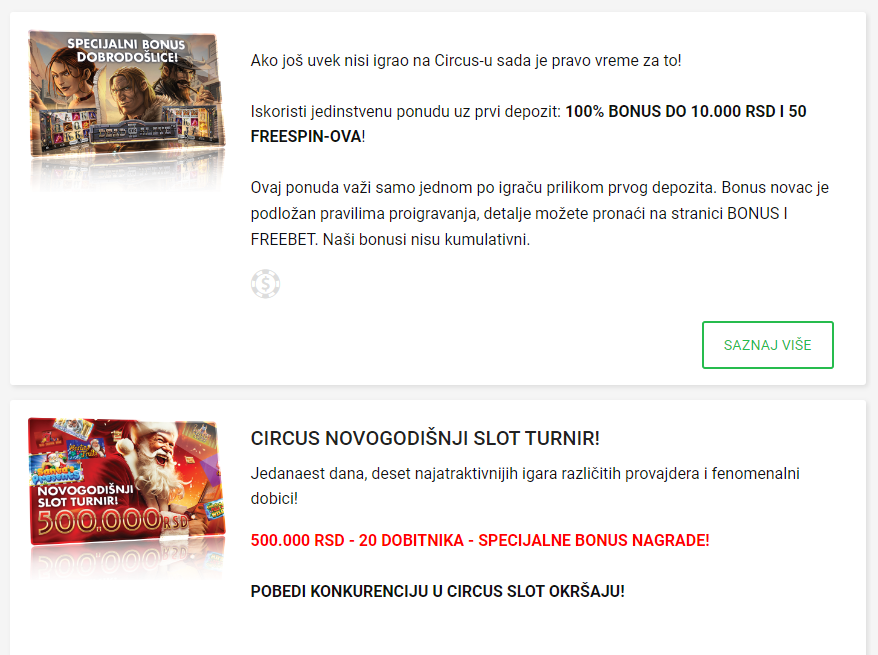 Bonusi i promocje u Circus Casino-u